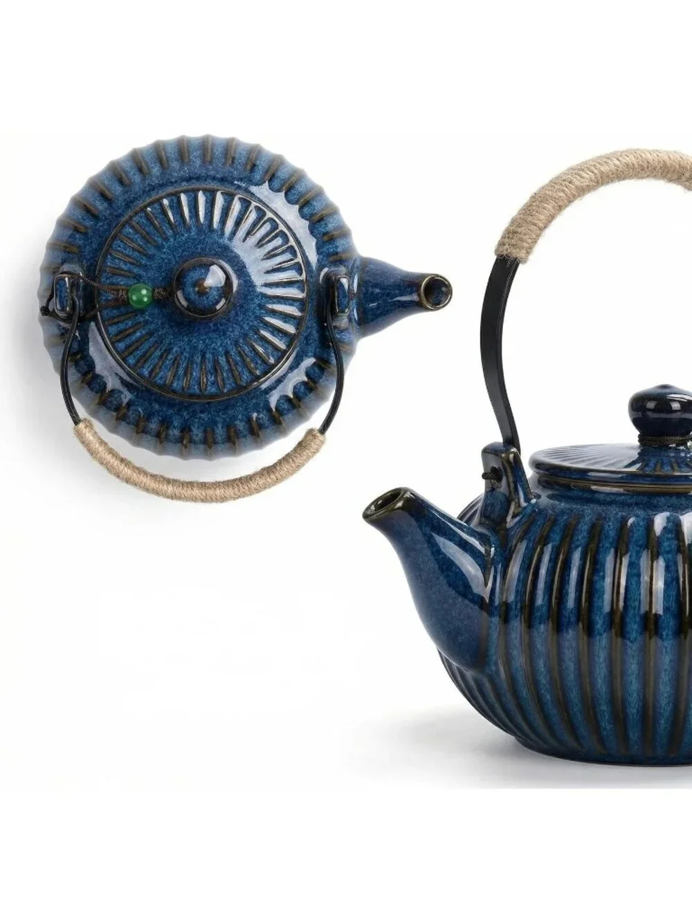 Japanese Ceramic Kitchen Tea Pot 25oz 750ml Royal Blue Stainless Steel Infuser